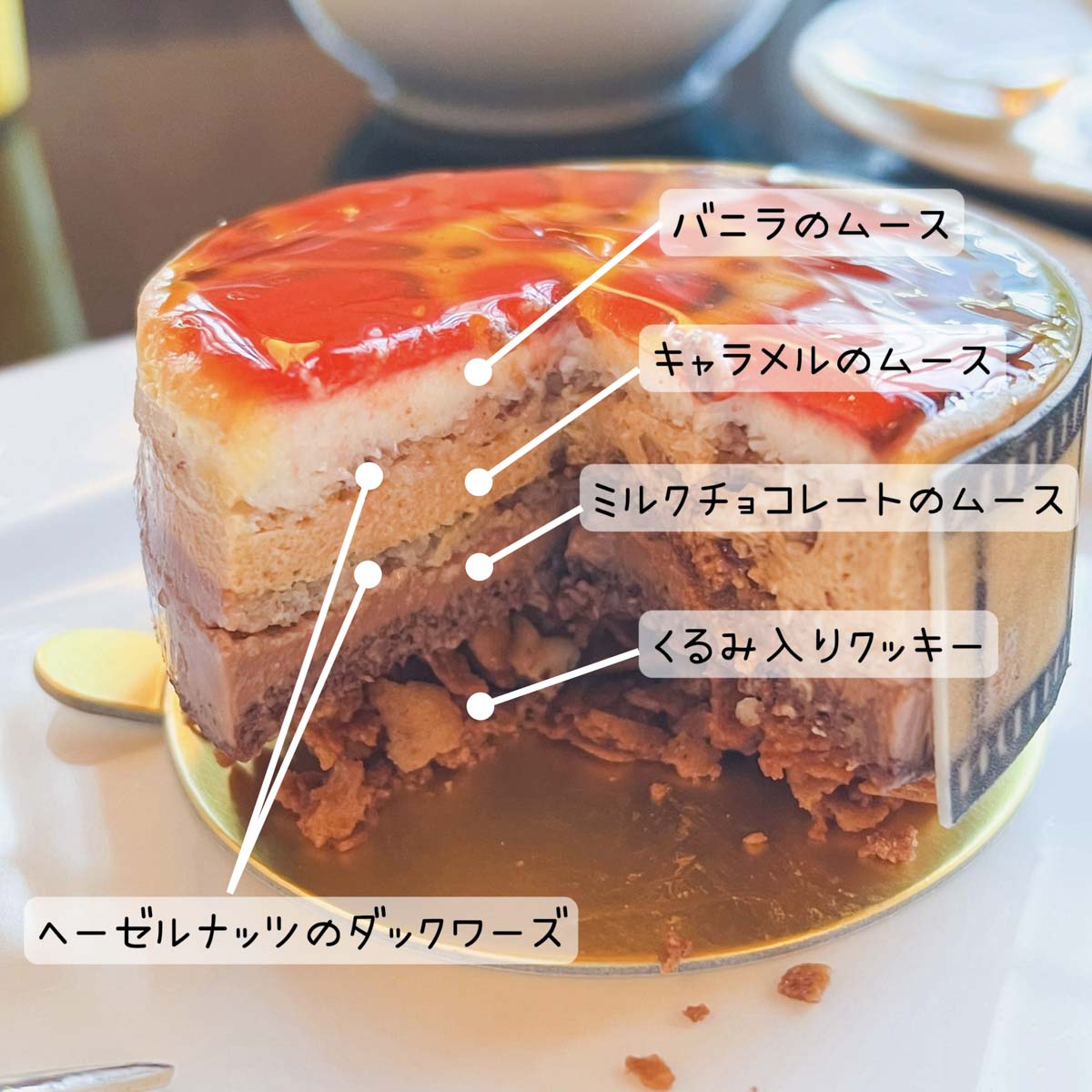 ハイピリオンラウンジ　ミルクチョコレートとクルミのケーキ（断面図）