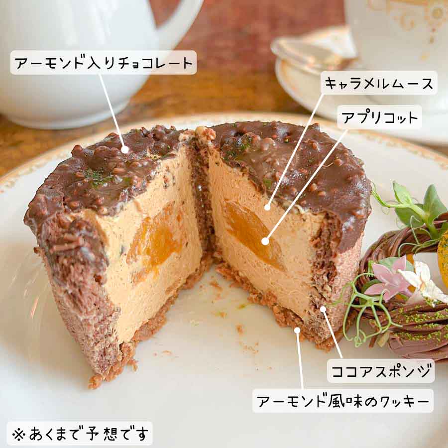 キャラメルとアプリコットのロールケーキ　断面図